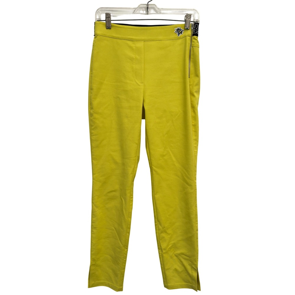 Marc Cain Sport Pants Womens N2 US 4/6 Neon Yellow Stretch Side Zip Bee Patch